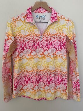 IBKUL Jesse Floral Mock Neck Quarter Zip Pullover Size S Golf‎ Pickleball Tennis